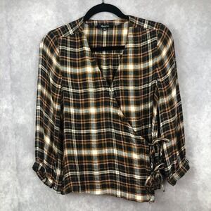 Madewell Shirt Wrap Top Womens XS Blouse‎ Plaid Gauze Double Tie Casual Coastal
